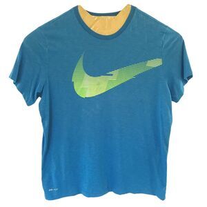 Nike Shirt MENS XXL Blue Short Sleeve Dri-Fit big Check Logo Active Tee EUC